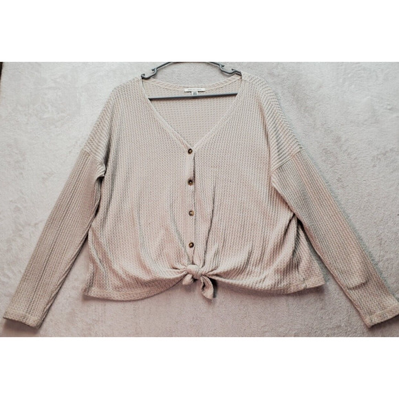 American Eagle Outfitters Cardigan Womens Medium White Waffle‎ Button Front Knot - Picture 1 of 10